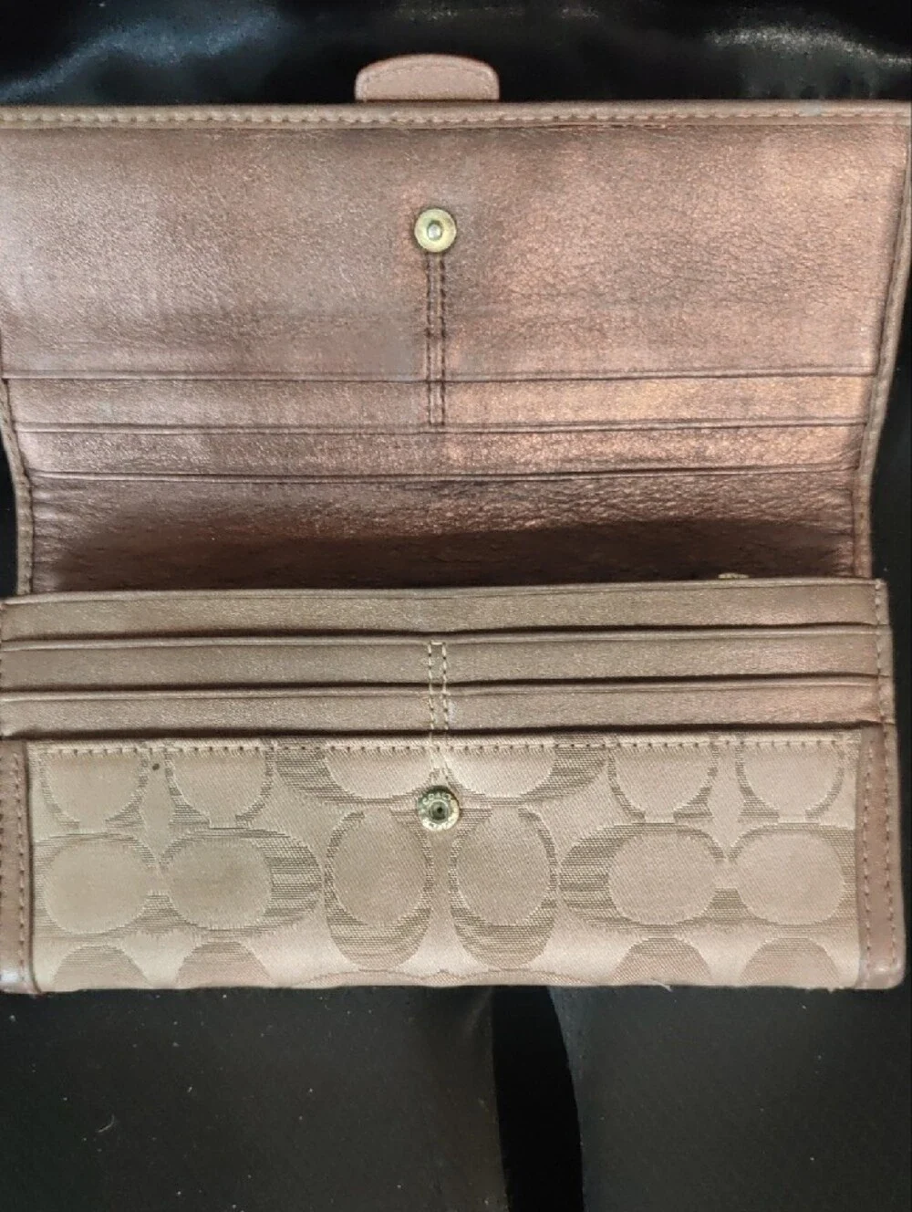 Coach Beige Signature Canvas Continental Wallet • Gold Ring Buckle  (8
